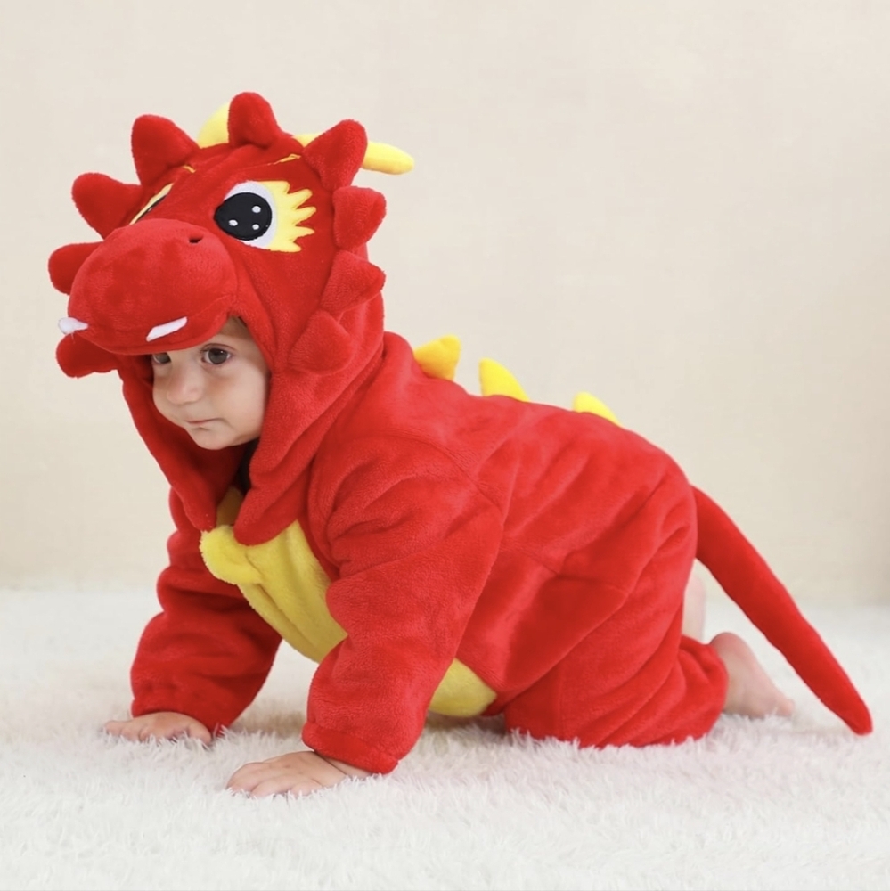 Plush Velvet Red Dragon Dinosaur Kids Costume 12-18 Months 24 Months